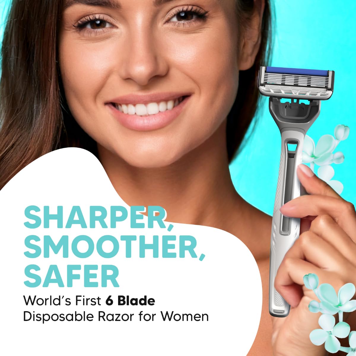 LetsShave Evior 6 Portable Razor for Women,World's First 6 Blade Razor Set, Ultra Sharp Blade with Lubricating Strip, Disposable Razor for Women 1 count (Pack o