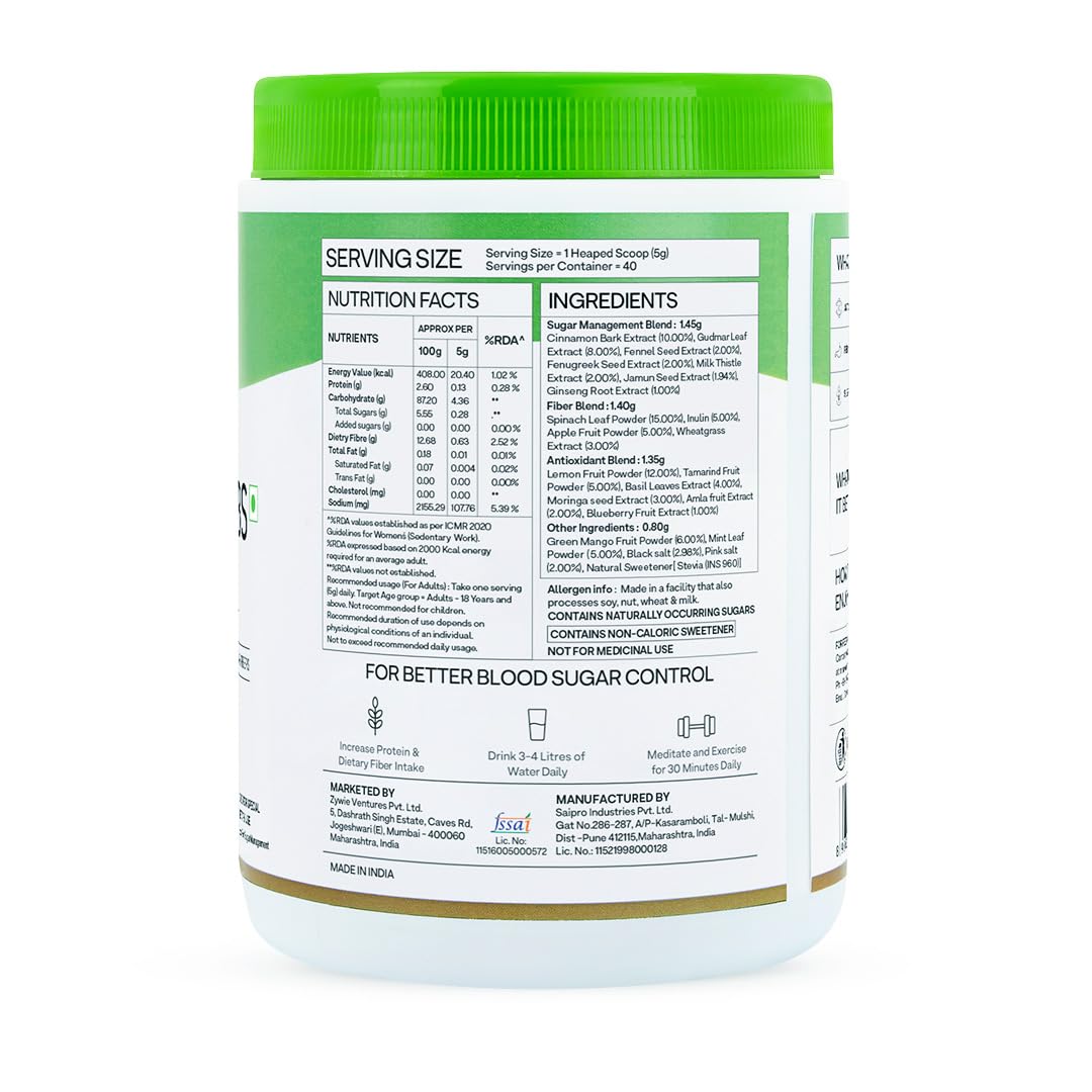 Oziva Superfood Greens & Herbs For Diabetes And Prediabetes Powder, 200G| Greens & Herbs For Sugar Control And Diabetes Management (With Moringa, Milk Thistle,