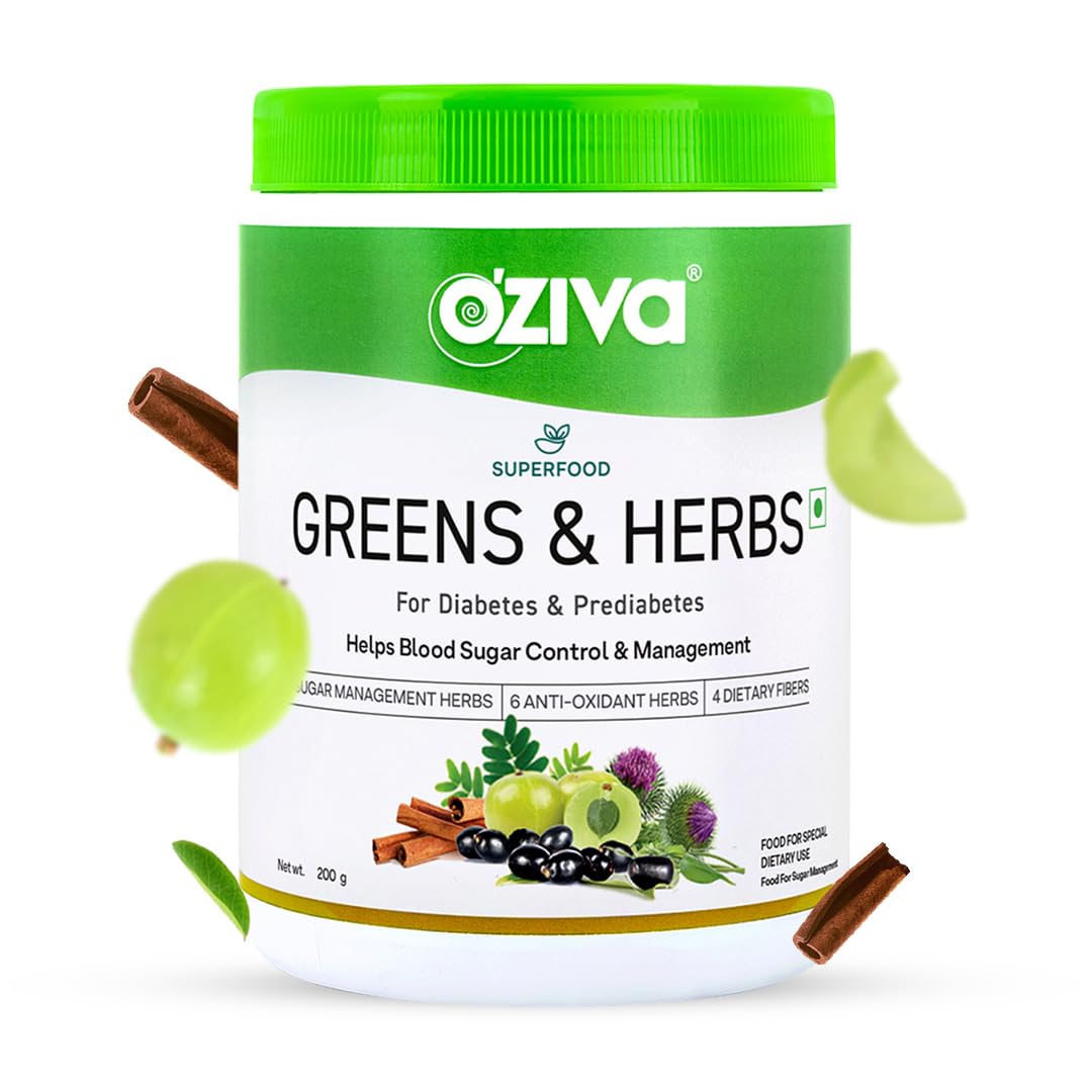 Oziva Superfood Greens & Herbs For Diabetes And Prediabetes Powder, 200G| Greens & Herbs For Sugar Control And Diabetes Management (With Moringa, Milk Thistle,