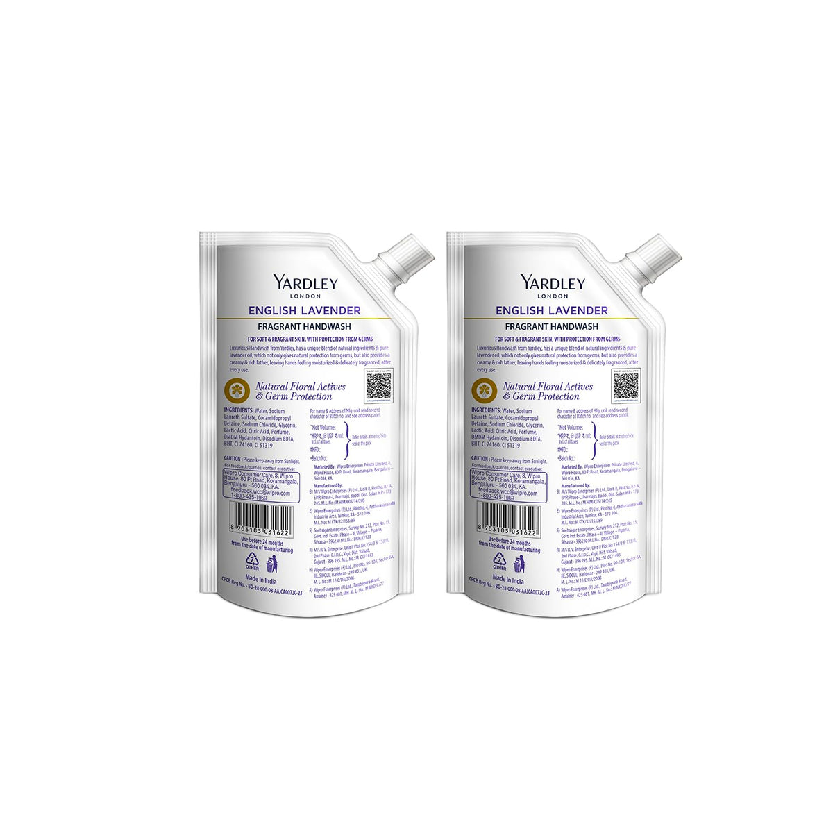 Yardley London English Lavender 600ml Pack of 2 Fragrant Handwash| Infused with Pure Lavender Oil| Germ Protection| For Soft & Fragrant Skin Lavender 600 ml (Pa