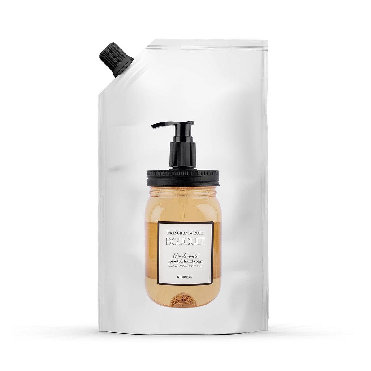 Kimirica Bouquet Foaming Liquid Hand Wash Refill Pack with Goodness of Frangipani and Rose, 100% Vegan & Paraben Free Moisturizing Hand Wash | Soft on Hands (1L