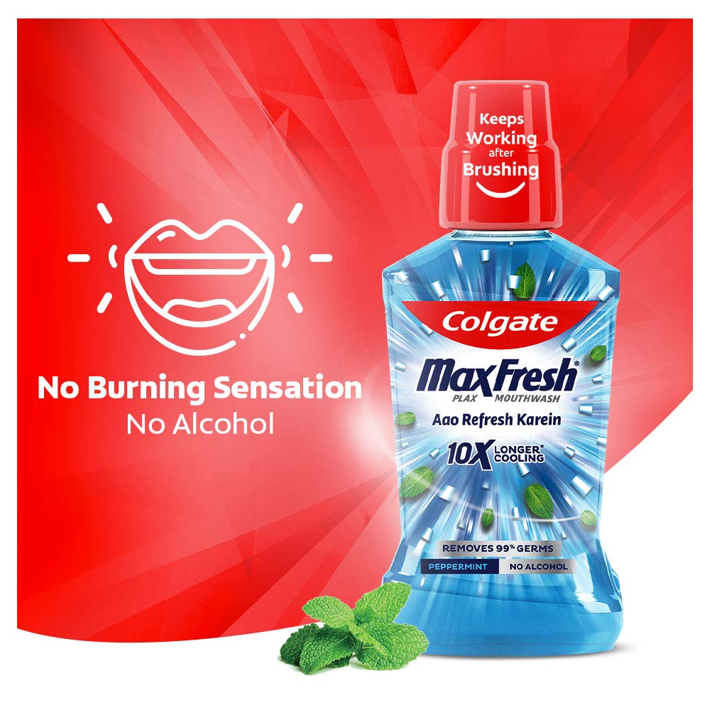 Colgate Plax Peppermint Fresh Mouthwash, 0% Alcohol – 250 ml with Colgate Plax Peppermint Fresh Mouthwash, 0% Alcohol – 500 ml 250ml + 500ml Pepper Mint
