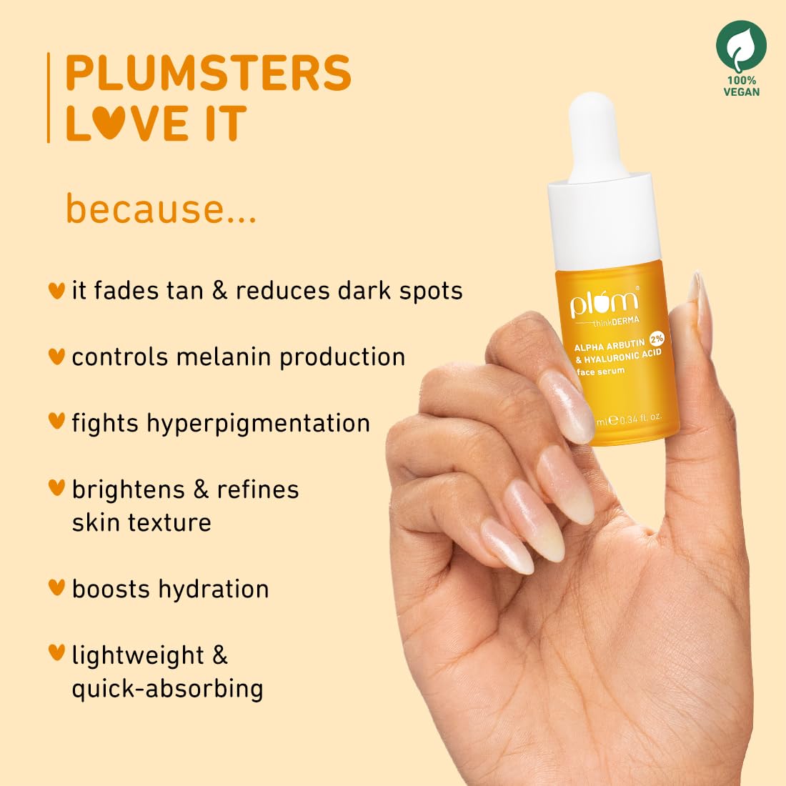 Plum 2% Alpha Arbutin & Hyaluronic Acid Face Serum | Fades Tan | Brightens Skin | Controls Melanin Production | with Yuzu Lemon & Licorice | Fragrance-Free | 10