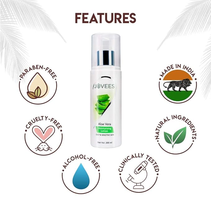 JOVEES HERBAL Jovees Aloe Vera Moisturising Lotion |With Sandal And Peach Extract |Nousishes, Heals and Hydrates Skin | For Oily And Sensitive Skin | Alcohol An