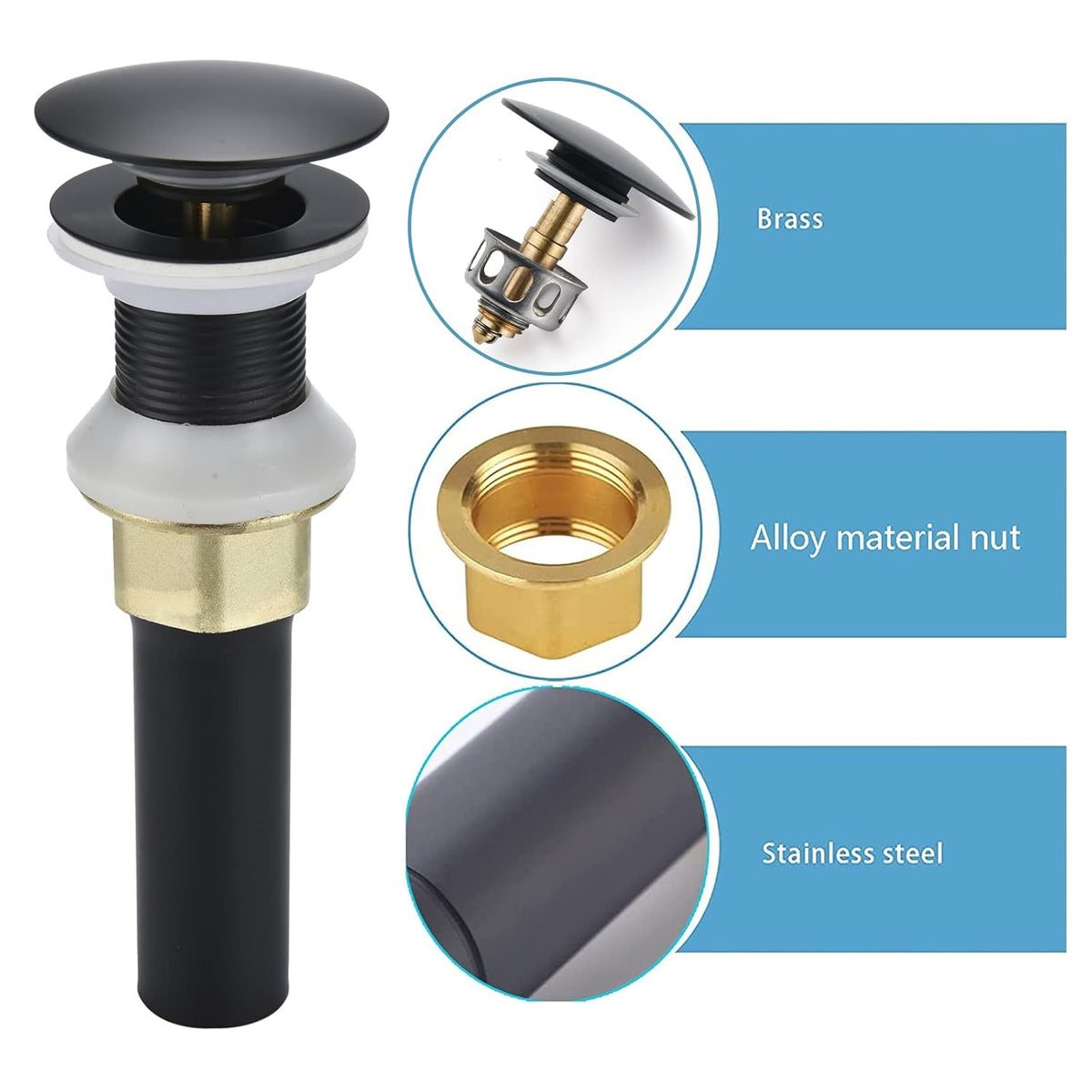 Rockgoya Bathroom Sink Drain,2 Pack Drain Stopper Bathroom Sink Without Overflow,Pop Up Drain Assembly with Detachable Strainer Basket,Built-in Anti-Clogging St