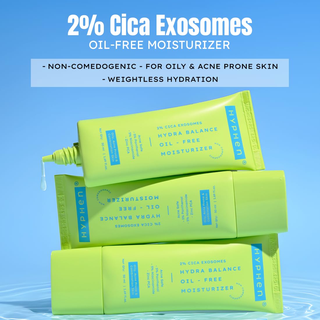 Hyphen 2% Cica Exosomes Oil-Free Moisturizer | 10X Deeper Hydration | Lightweight Water Gel with 5% Niacinamide | Controls Oil, Non-Comedogenic | Acne-Prone, Dr