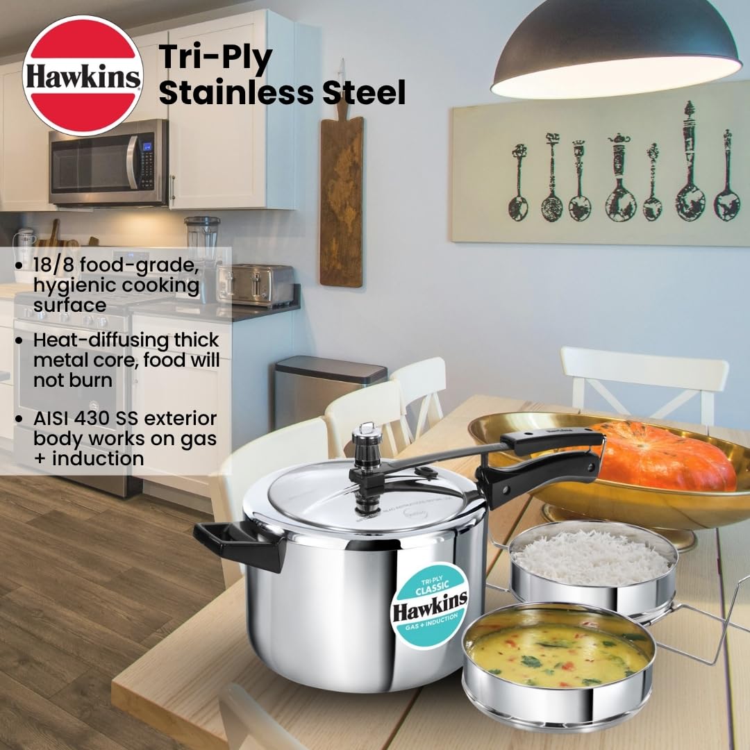 Hawkins 3 Litre Tri-Ply Pressure Cooker cum Pan, Triply Stainless Steel Inner Lid Cooker, Pan, Silver (SSTPP3) 3 Litres