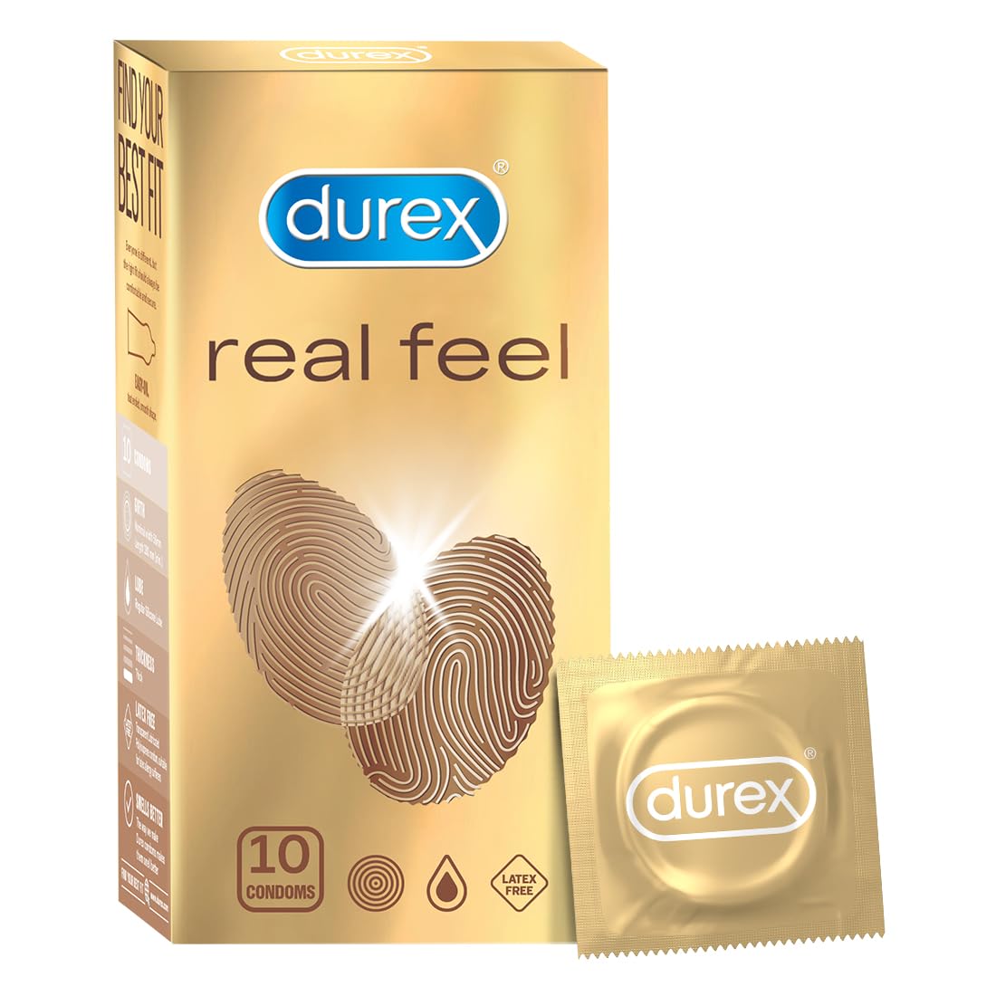 Durex Real Feel Condoms For Men - 10 Count| For Real Skin On Skin Feeling| Latex Free| Suitable For Use With Lubes & Lube Strawberry Flavoured Lubricant Gel - 5