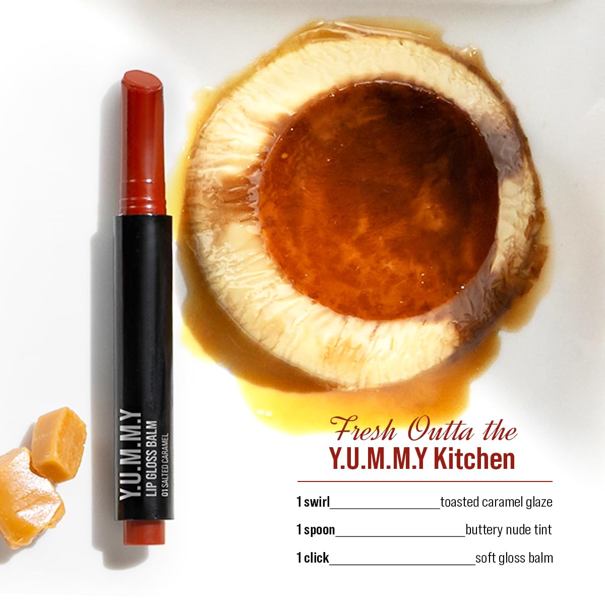 Staze Y.U.M.M.Y Lip Gloss Balm | 3-in-1 Gloss + Tint + Balm | High-Shine Glossy Finish | With SPF 15 | Non-sticky Formula with Hyaluronic Acid & Shea Butter | 01 Salted Caramel | 2g