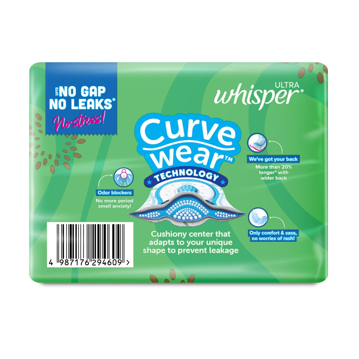 Whisper Ultra Upto No Gap No Leaks* Sanitary Pads, 15 XL Pads, For Heavy Flow Protection, With CURVEWEAR Technology, Cotton Like Softness, Disposable Wrapper, L