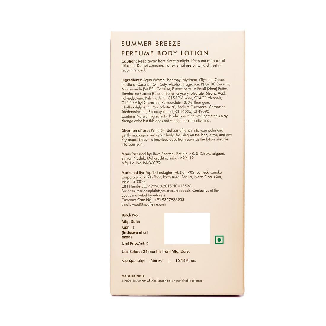 mCaffeine Summer Breeze Perfume Body Lotion|Niacinamide, Cocoa Butter & Shea Butter For Deep Moisturization|Lightweight, Non-Sticky|Aqua-Fresh Beachy Fragrance