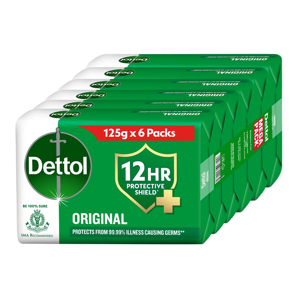 Dettol Original Bathing Soap Bar with 12hr Germ protection (750gm) | Kills 99.99% Germs, 125g (Pack of 6) 125 g (Pack of 6)