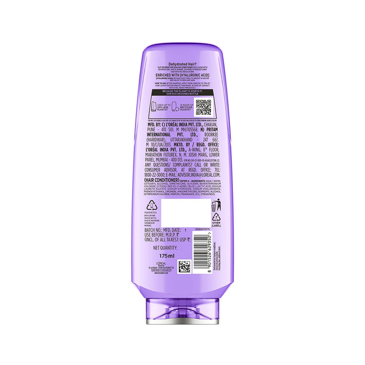 L'Oreal Paris Hyaluron Moisture 72H Conditioner - Hyaluronic Acid, 175ml 175 ml (Pack of 1)