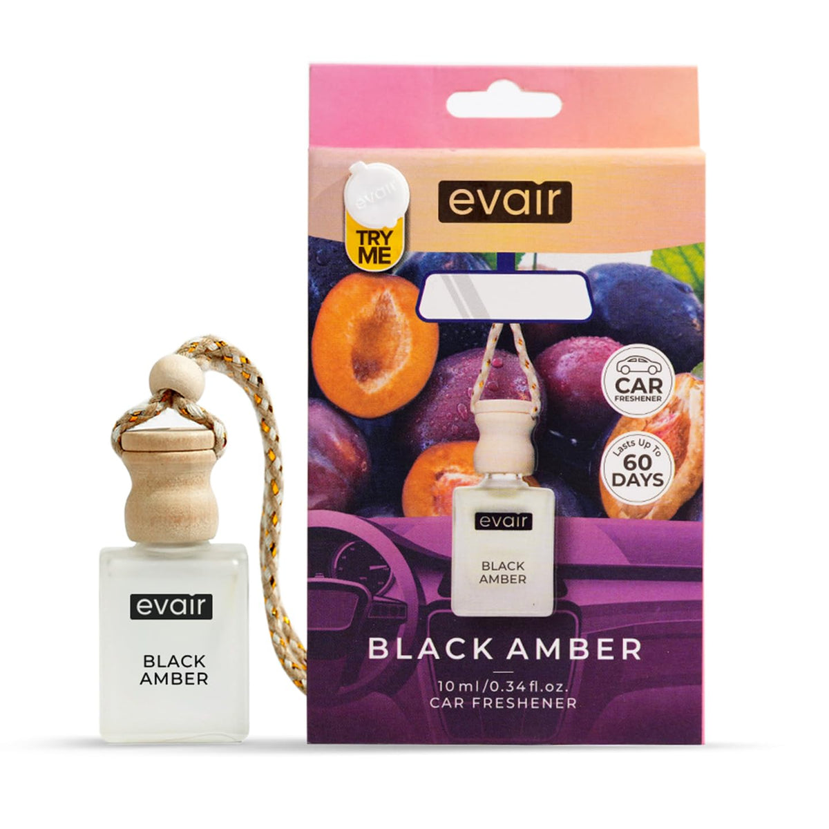 Evair BLACK AMBER Luxury Car Air Freshener | Rich Musky Essential Oil Hanging Car Perfume | Long Lasting Car Fragrance Diffuser | Premium Car Scent Hanging Pod