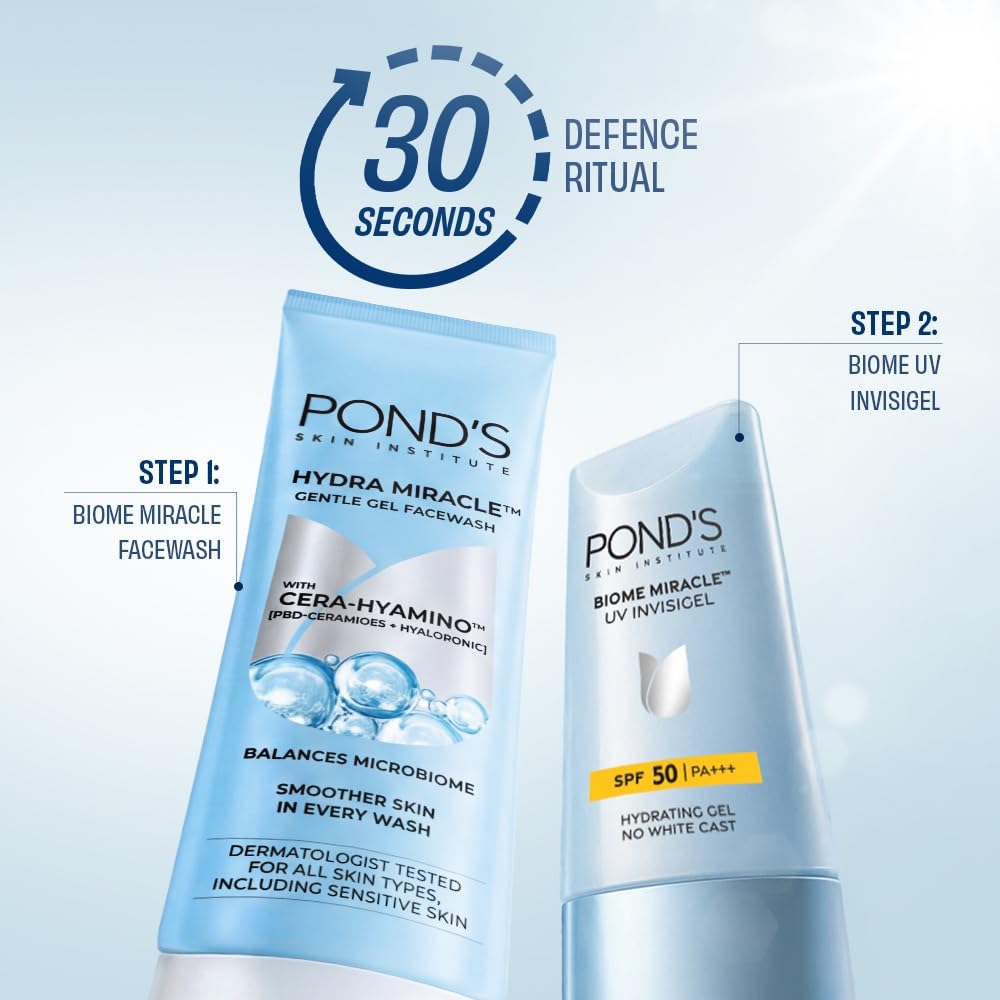 POND'S BIOME Miracle UV Invisigel | 100HR Hydrating Gel Moisturizer With SPF50 PA+++ | For All Skin Types | 50g