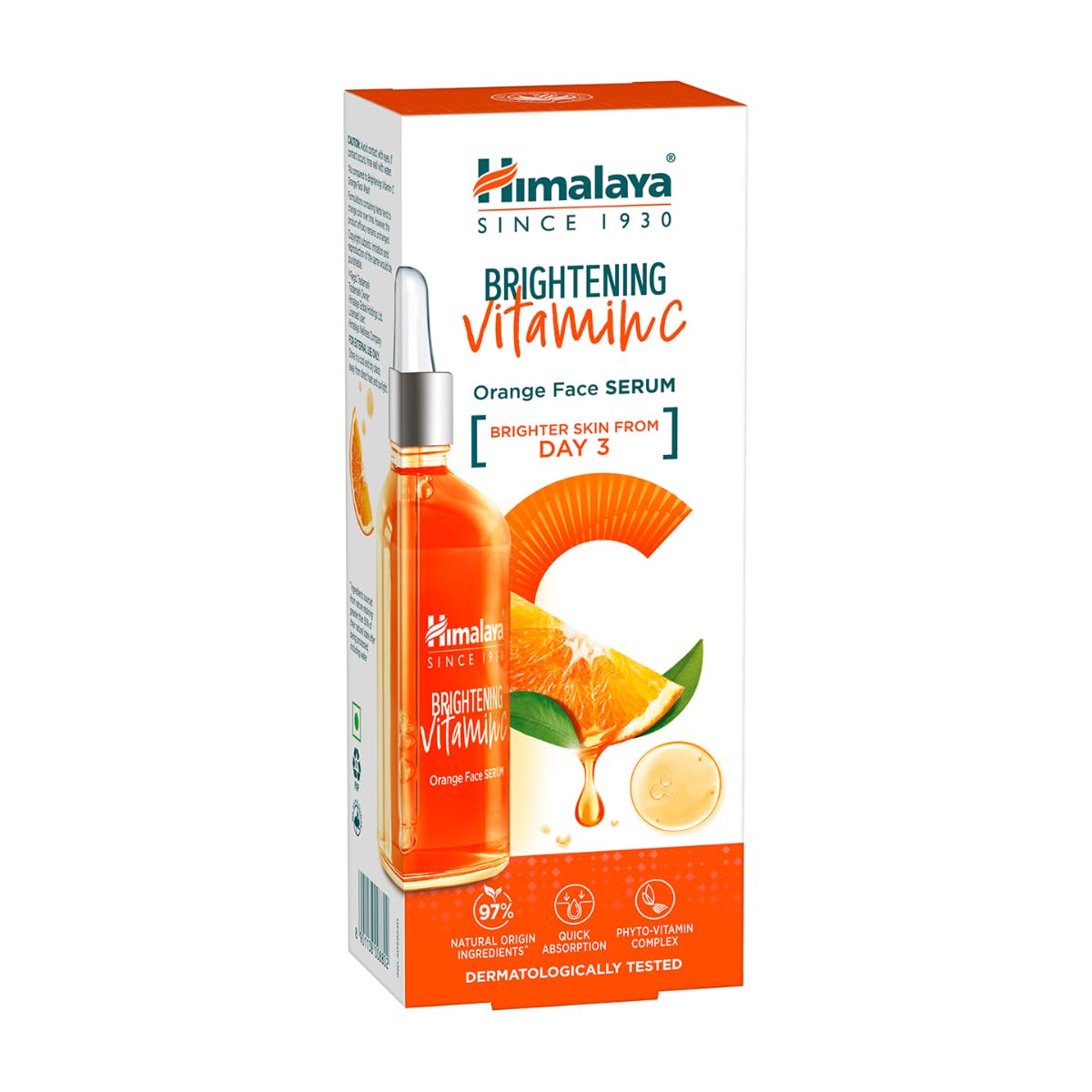 Himalaya Brightening Vitamin C Orange Face Serum, 15 mL | With Vitamin C, Niacinamide & Hyaluronic Acid | Brighter Skin from Day 3 | Dermatologically Tested