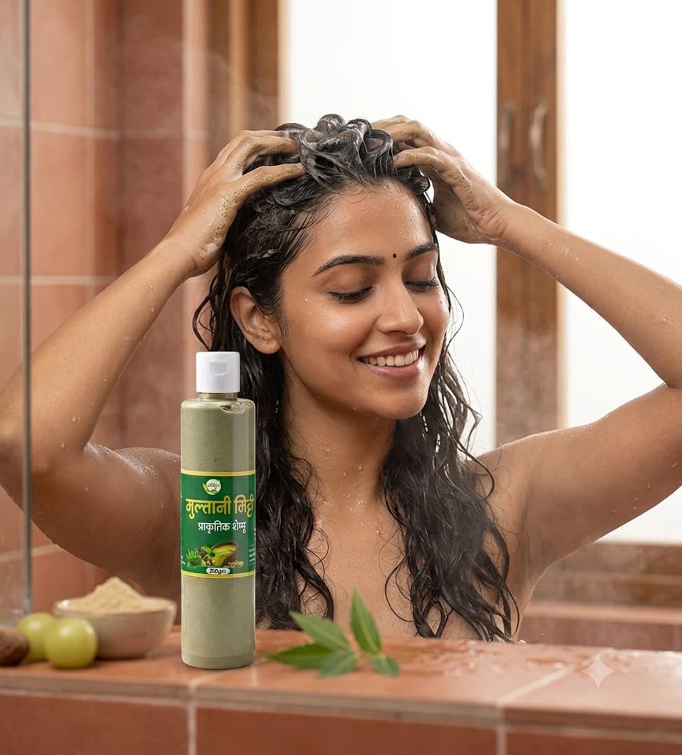 Multani Mitti Natural Shampoo (200g) | Deep Cleansing & Hair Fall Control | Infused with Neem & Amla | Sulphate-Free Herbal Shampoo for All Hair Types