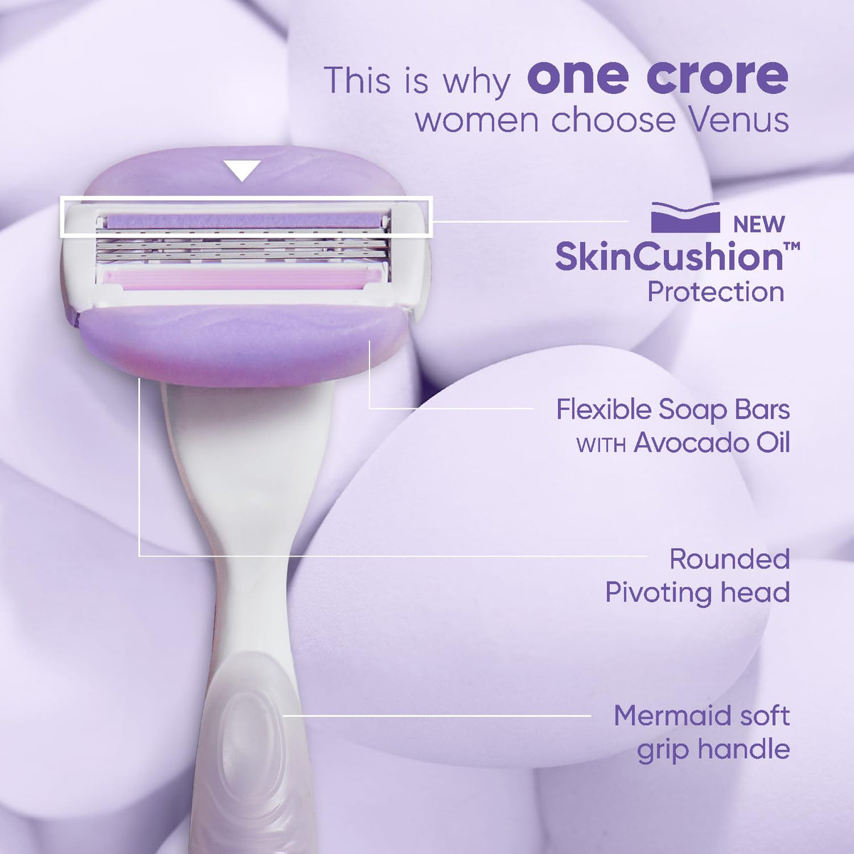 Gillette Venus Comfortglide Hair Removal Razor for Women with Avocado Oils & Body Butter, Freesia Scent, 1 Pc Purple,white 1 count (Pack of 1) Venus Breeze Razo