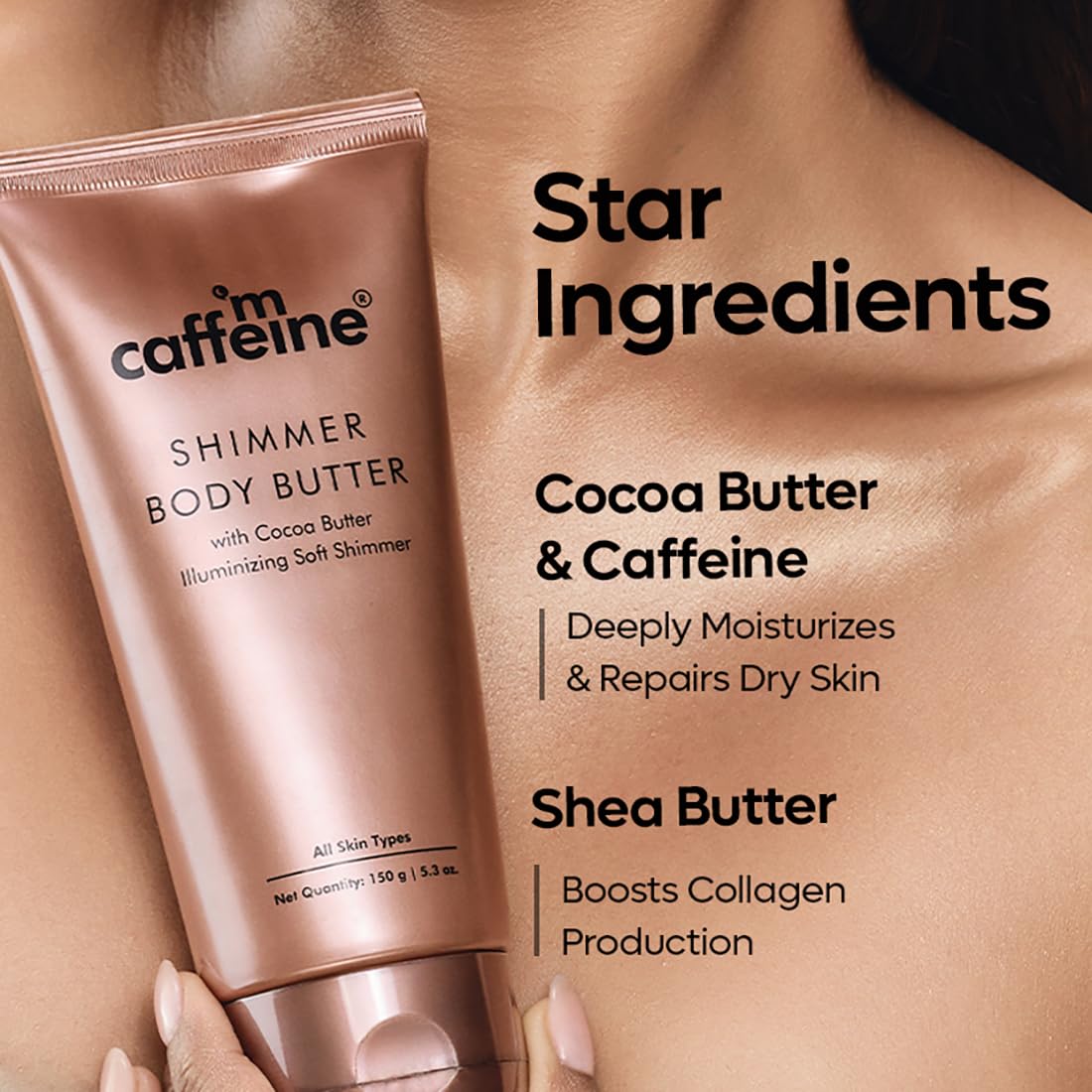 mCaffeine Shimmer Body Butter With Cocoa Butter For Shimmery & Glowing Skin (150 g) Chocolatey Aroma - Shimmer