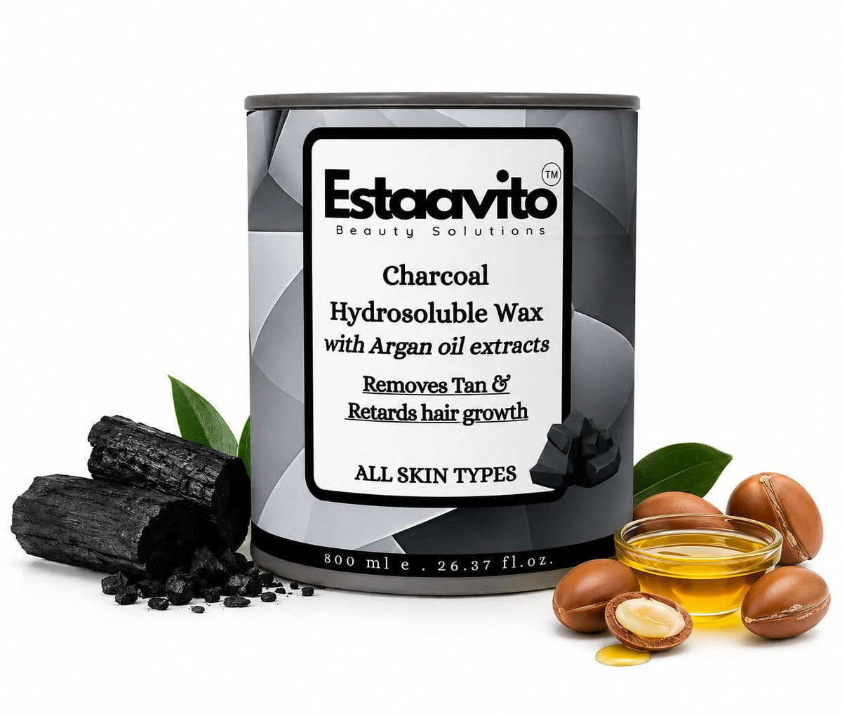 ESTAVITO CHARCOAL Wax 780ml For Hair & Tan Removal | Hydrates & Moisturizes | Perfect for waxing arms, legs, back, chest, and other body areas | Easy to clean w