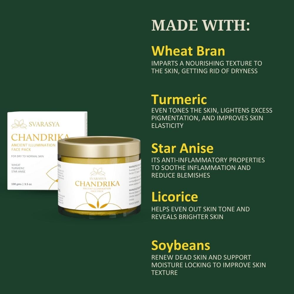 Svarasya Chandrika Natural Face Pack (ubtan powder) | The Ancient Illuminator Face Pack for oily and acne prone skin with Natural Ingredients (Includes Turmeric