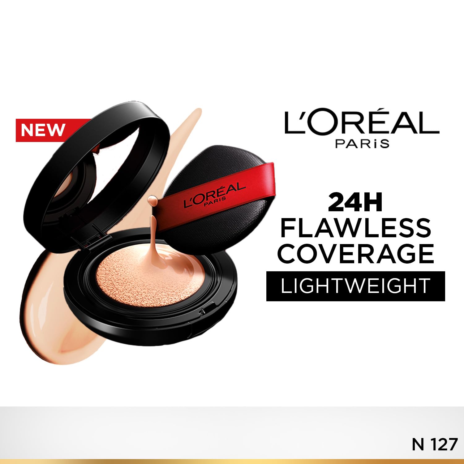 L'Oreal Paris Infallible Cushion Foundation, 24Hr Full Coverage, Glass-skin finish, No Oxidation, Shade 127, 11g