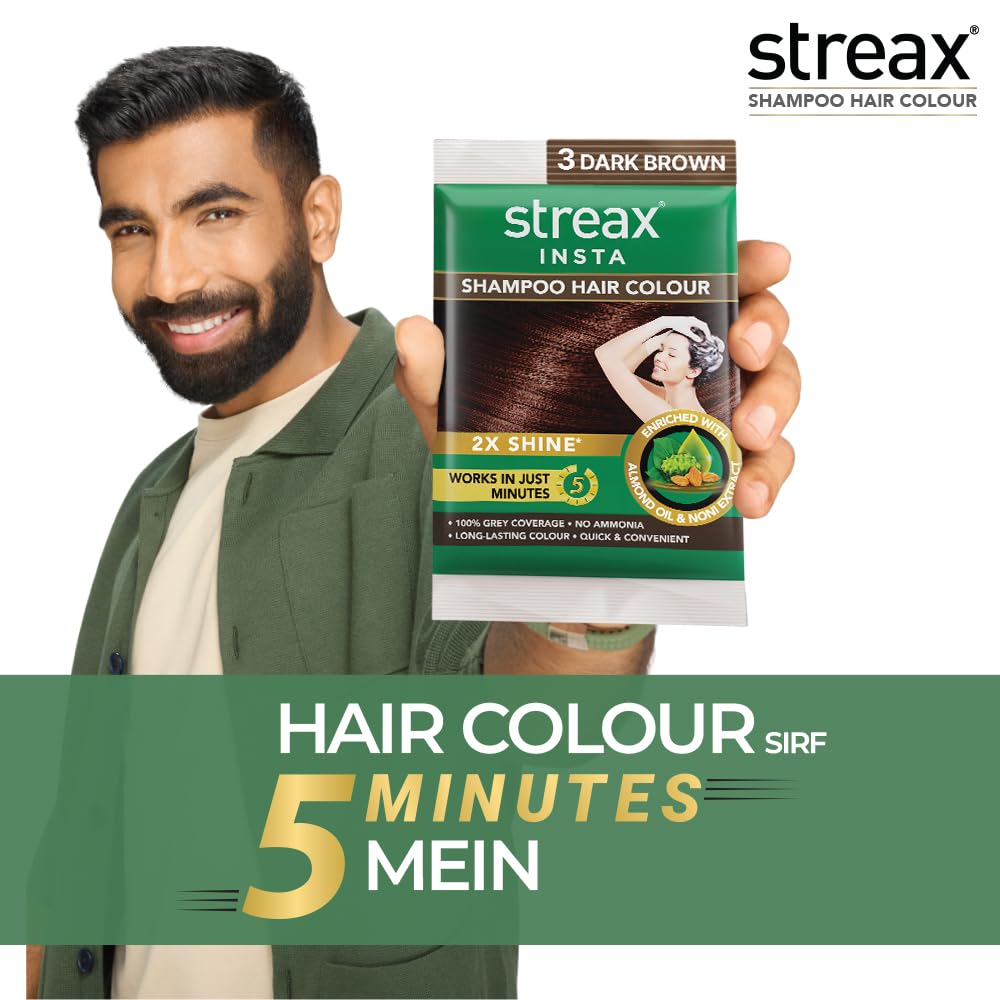 Streax Insta Shampoo Hair Colour - Dark Brown, 25ml (Pack of 1)