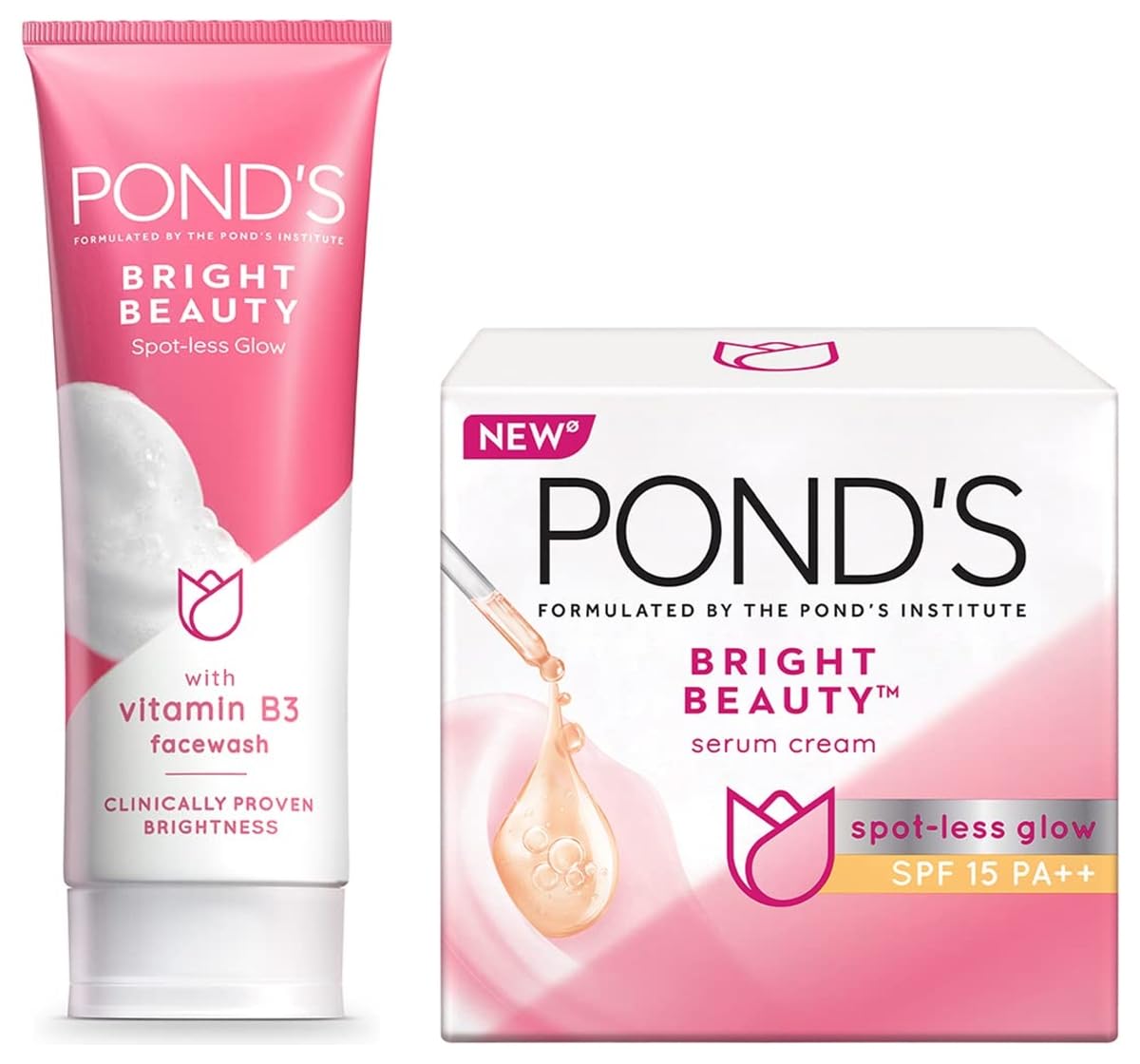 POND'S Bright Beauty Day Cream 35 g, Non-Oily, Mattifying Daily Face Moisturizer, SPF 15 & POND'S Bright Beauty Spot-less Fairness & Germ Removal Facewash 50 g