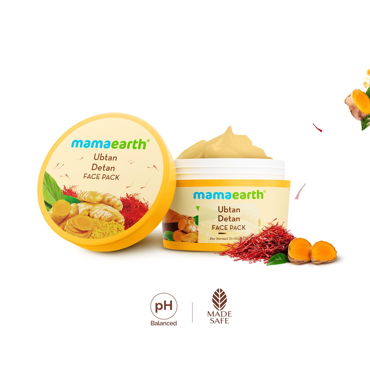 Mamaearth Ubtan Detan Face Pack with Turmeric & Saffron for Normal to Oily Skin 200 g | Natural, DIY-like Texture | Instantly Reduces Tan, Adds Glow | Clay Face