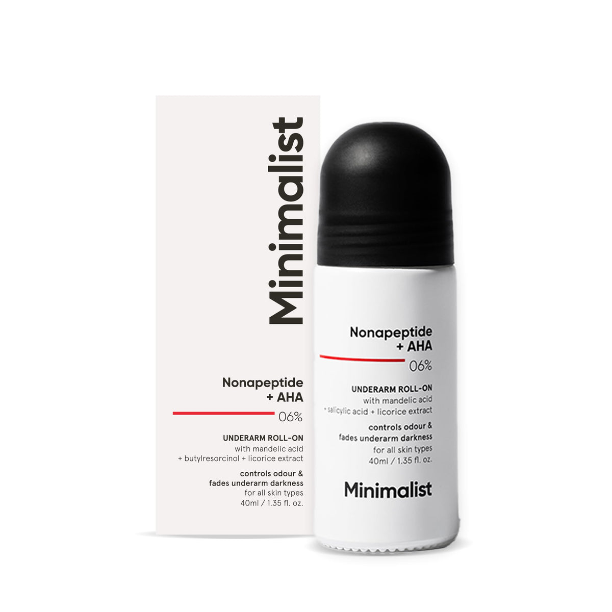 Minimalist Underarm Roll On Deodorant with Nonapeptide + AHA BHA 06% | Controls Odour & Fades Darkness | Fragrance & Aluminium Free | Exfoliating Deo For Women