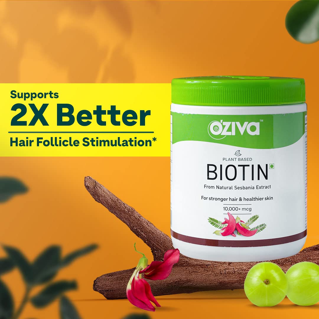 OZiva Plant Based Biotin for Hair Growth, Keratin, Powder, Lemon, 125g Starter Pack (Pack of 1) Lemon