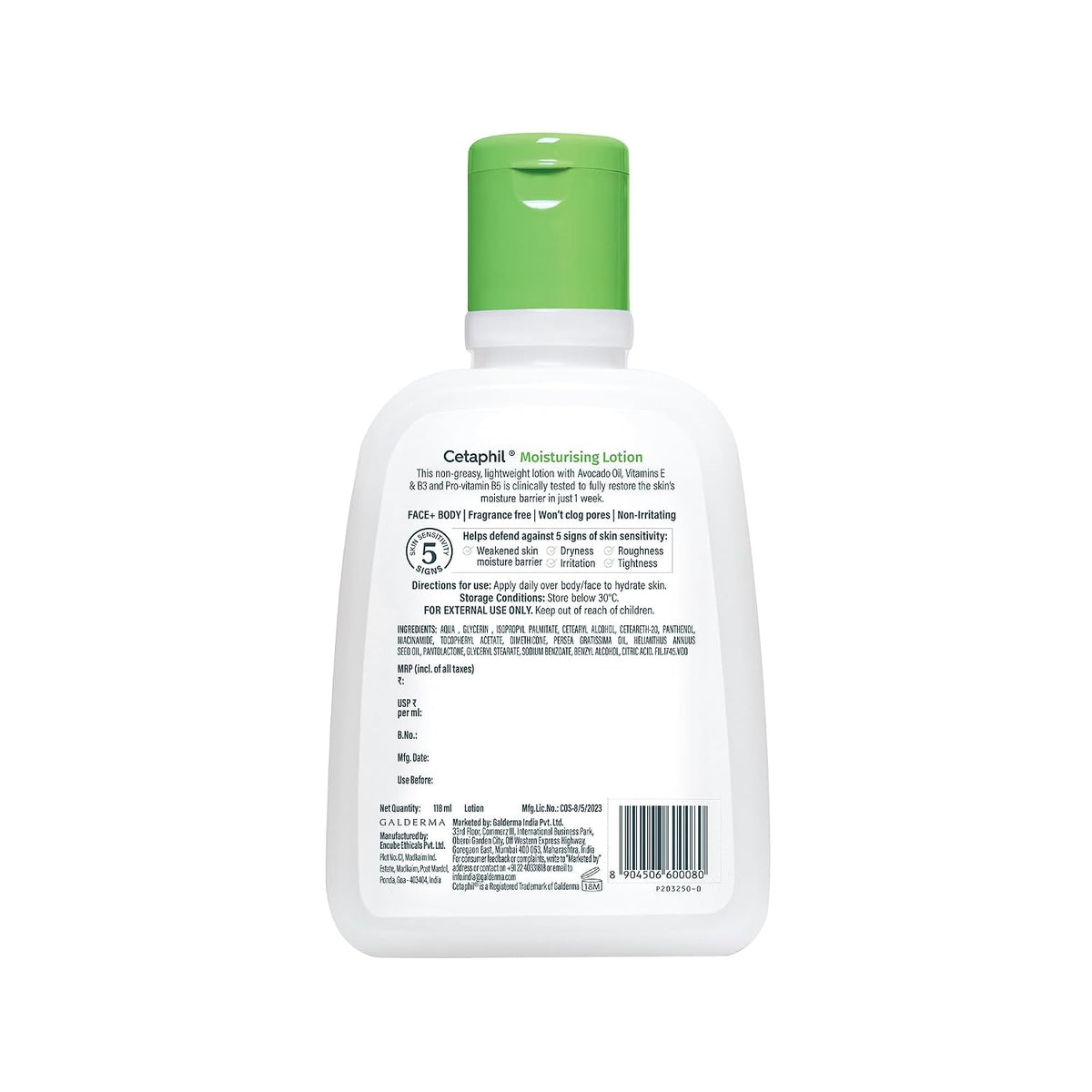 Cetaphil Moisturising Lotion 118 ml for Dry to Normal & Sensitive Skin | 48H Hydration with Niacinamide, Panthenol & Glycerin | Fragrance-Free, Non-Greasy, Derm