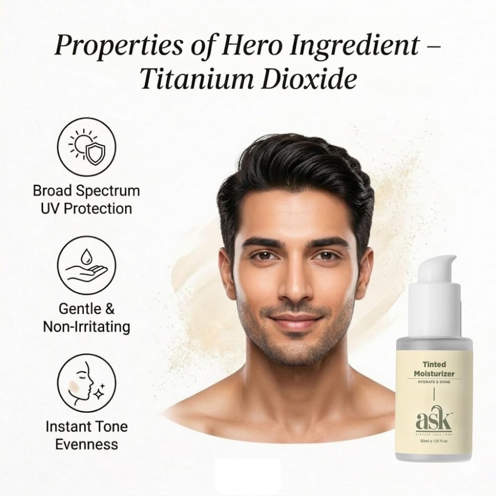ASK Tinted Moisturizer Cream for Men 30ml | BB Cream | Improves Uneven Skin Tone | Lightweight | Non-Greasy | Hydrating Face Cream | Long-Lasting | All Skin Typ