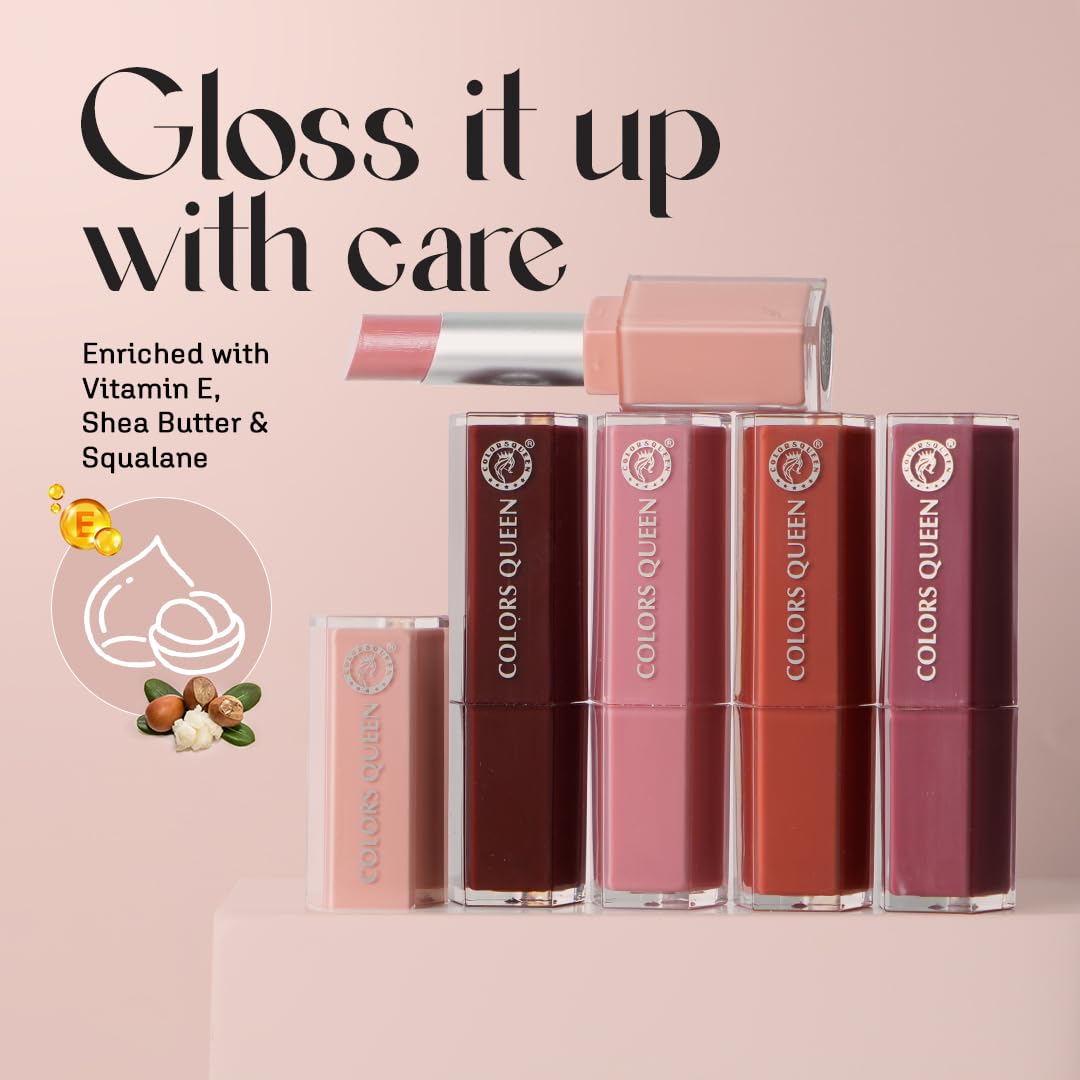 Colors Queen Gloss Stick | Lightweight & Non-Sticky Lip Gloss | Smooth 8 Hrs Hydrating Formula | High Shine Lipstick for Women Enriched with Shea Butter, Vitamin E & Squalane (08 - Honey, 3.6g)