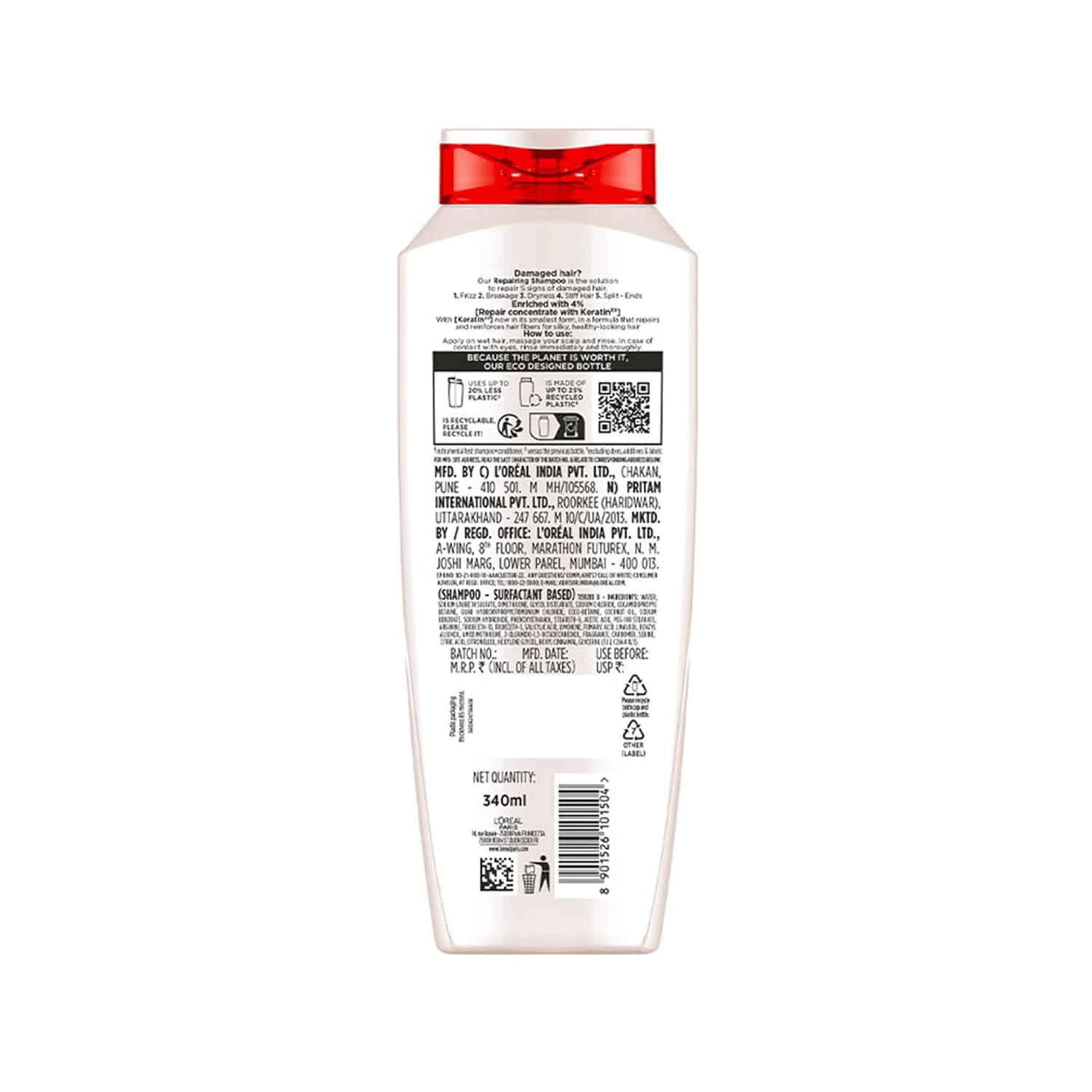 L'Oreal Paris Shampoo, For Damaged And Weak Hair, With Pro-Keratin + Ceramide, Total Repair 5, 340Ml.