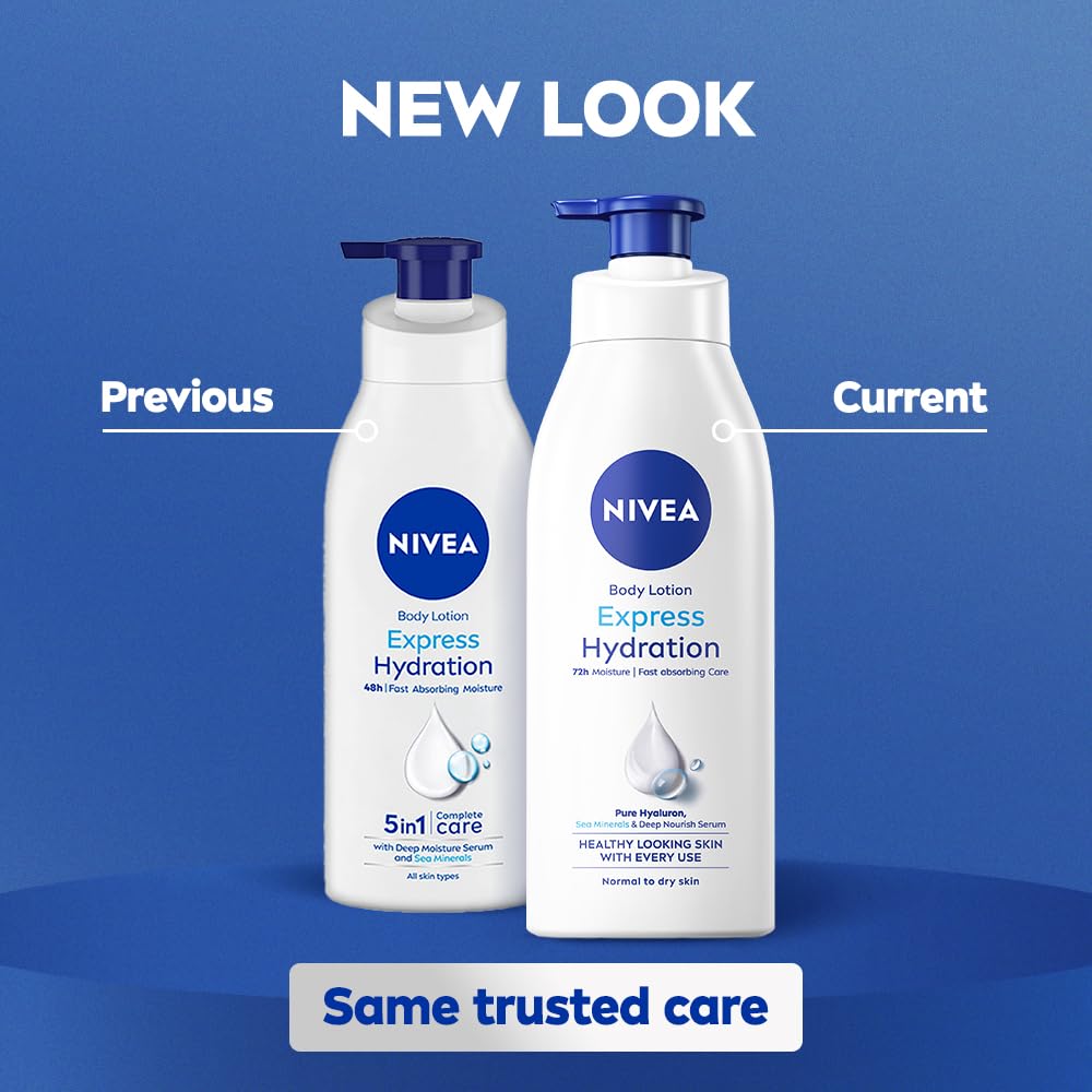 NIVEA Express Hydration Body Lotion, 400ml | 72 H Moisturization & Hydration for Summer | Goodness of Sea Minerals & Deep Moisture Serum | Non Greasy & Healthy
