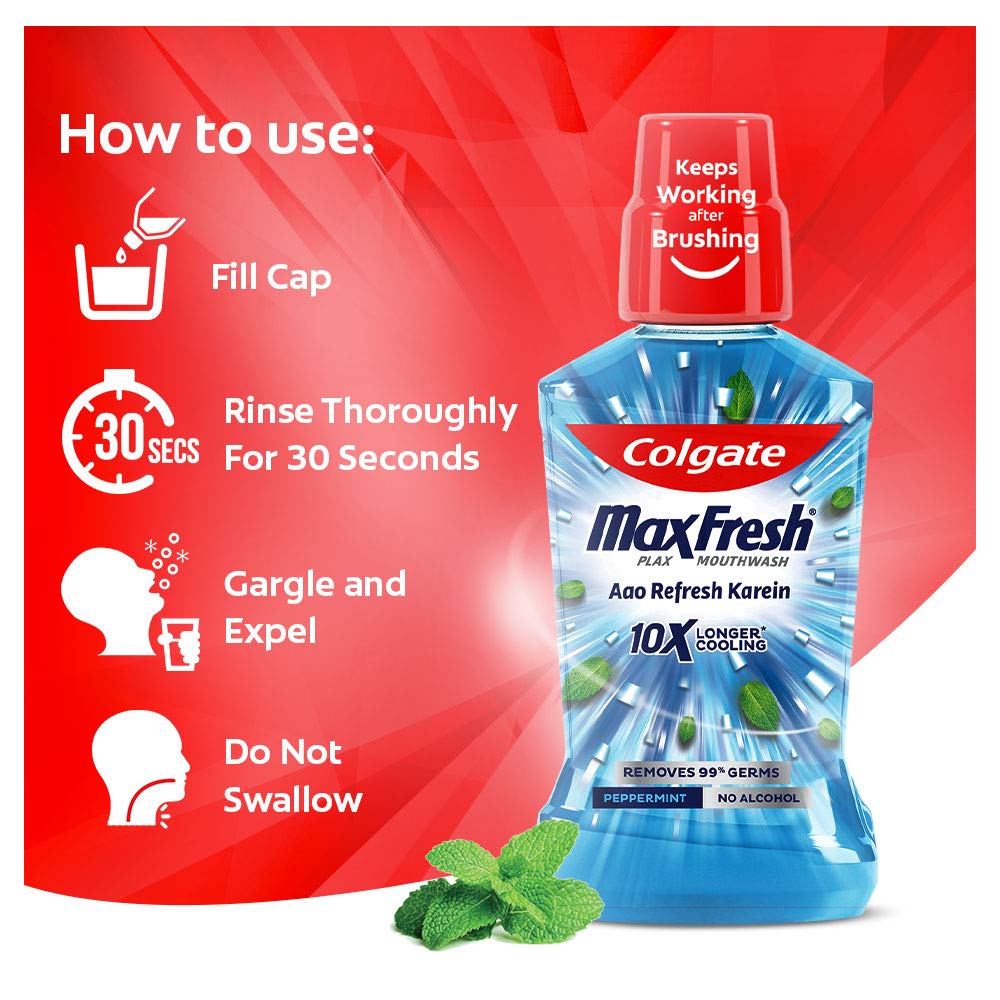 Colgate Plax Peppermint Fresh Mouthwash, 0% Alcohol – 250 ml with Colgate Plax Peppermint Fresh Mouthwash, 0% Alcohol – 500 ml 250ml + 500ml Pepper Mint
