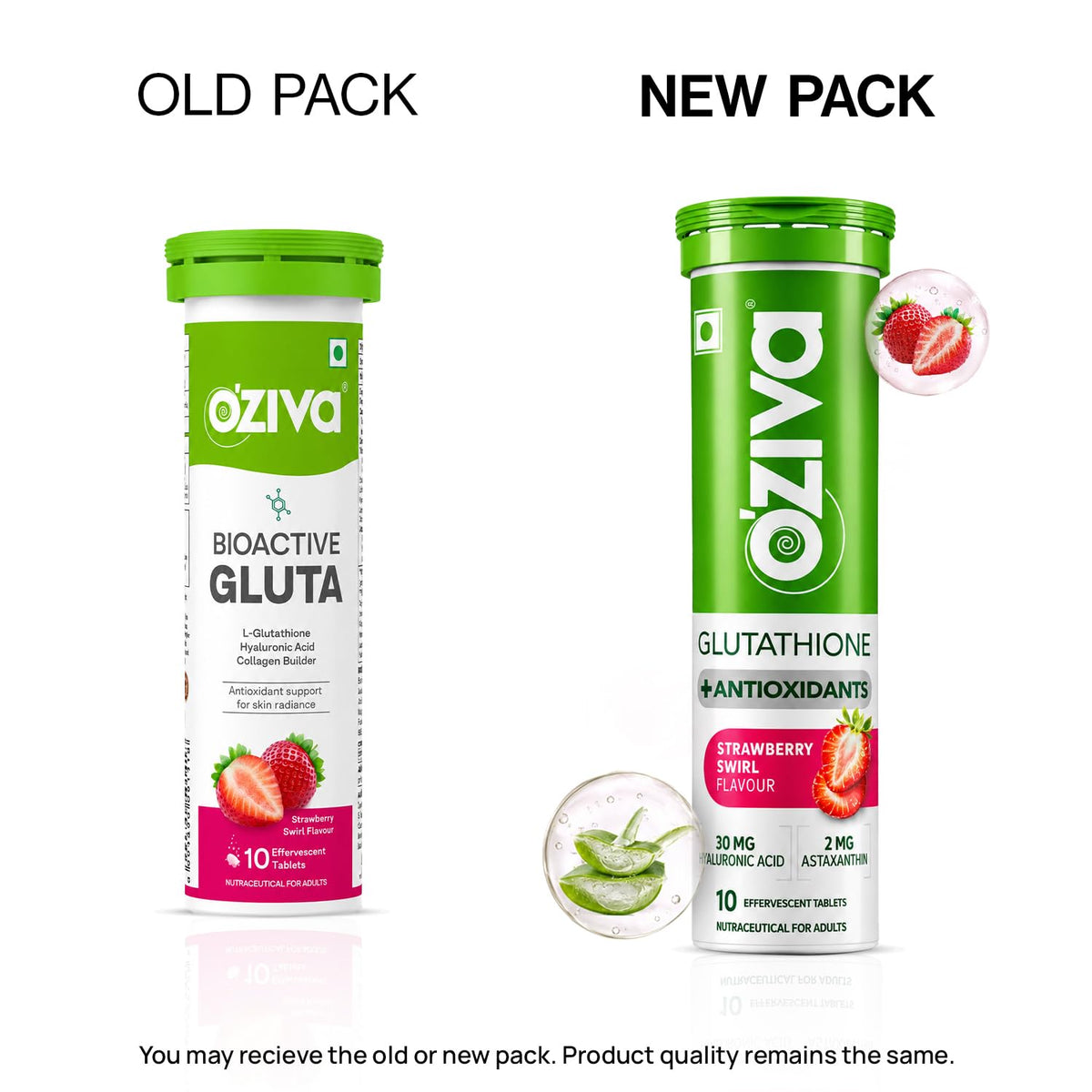 OZiva Bioactive Glutathione Tablets, Skin Glow, Strawberry Swirl, 10 Tabs Pack 1 Strawberry
