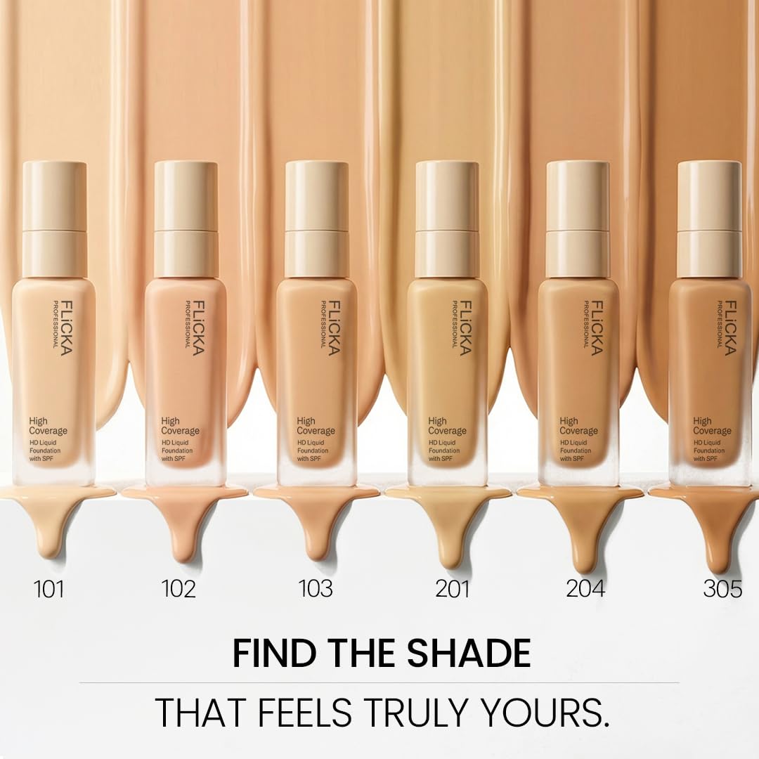 FLiCKA Professional HD Liquid Foundation With SPF Long Lasting High Coverage Waterproof - Med 201