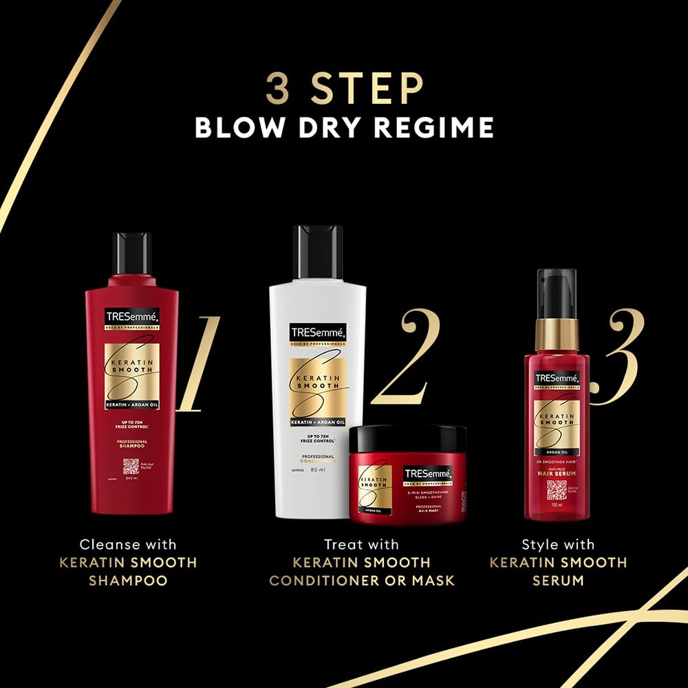 TRESemmé Keratin Smooth Anti Frizz Conditioner 335ml | 72H Frizz Control with Keratin Protein & Argan Oil | Paraben Free Hair Conditioner for Dry Frizzy Hair