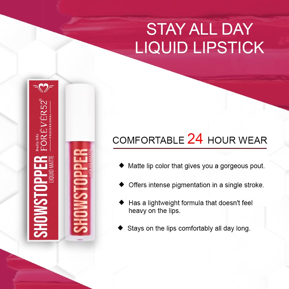 Daily Life Forever52 Showstopper Liquid Lipstick (Obsession-02) Long-lasting up to 12 Hours Stay |Matte Finish |Vegan & Cruelty Free