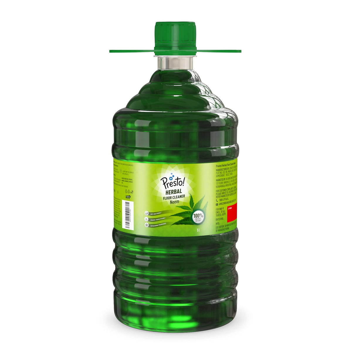Amazon Brand - Presto! Disinfectant Surface & Floor Cleaner | Neem | 5 Litre | Kills 99.9% Germs | Suitable For Bathroom & Floor Surfaces Like Ceramic, Marble,
