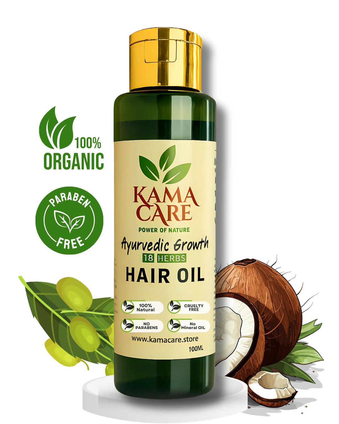 Kama Care Best Ayurvedic 18 Herbs Hair Oil for Hair Growth & Hair Fall Control | Handmade Oil with Aloe Vera, Curry Leaf & Amla | For Dry, Damaged, Frizzy Hair