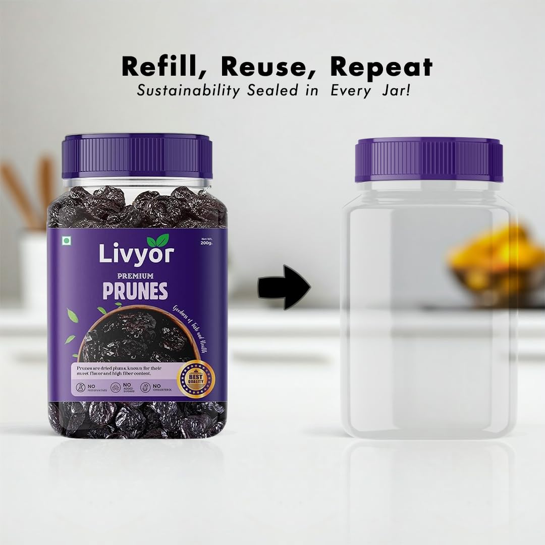 Livyor Premium Pitted Prunes for eating - 1kg | Healthy Snack | Seedless | Dried Plums | Source of Fibre | High in Vitamins | Rich in Pottasium | Pack of 1