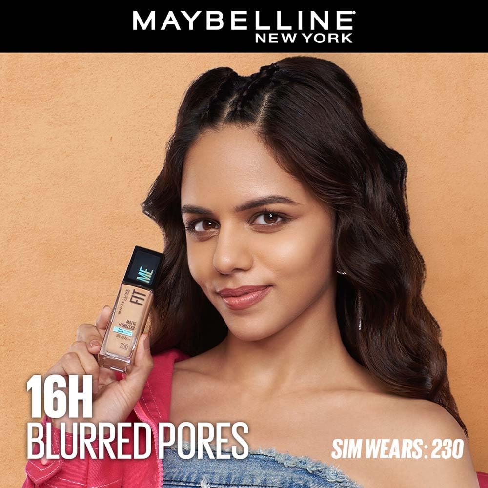 Maybelline New York Fit Me Matte + Poreless Liquid Foundation, pore minimising lightweight formula suitable for daily use and Indian Skin - 228 Soft Tan, 30 ml