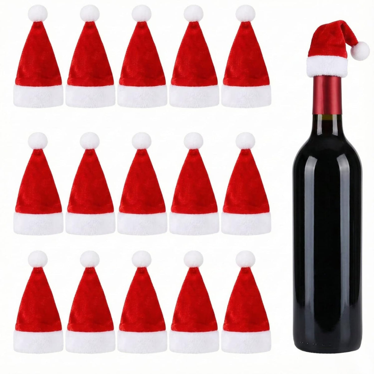 Smizzy Christmas Decorations Red Mini Santaclaus Hat (Pack of 15) Wine Bottle Cap Covers Silverware Holders Table Decorations Home Decor Doll Hat Crafts Party T