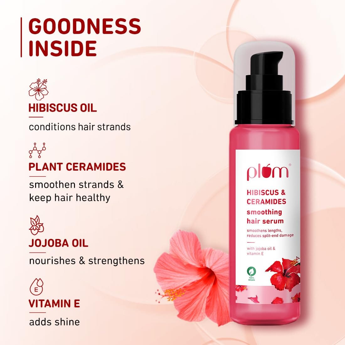 Plum - Hibiscus Hair Serum for Long Hair, with Ceramides (75mL)