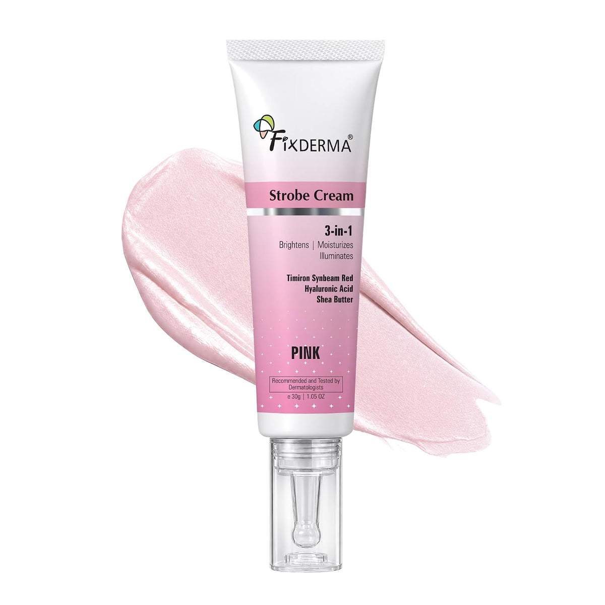 Fixderma Strobe Cream Pink 30g | Primer + Highlighter + Moisturizer | Shea Butter & Hyaluronic Acid | Intense Hydration | Flawless Radiant Dewy Skin | Illuminat