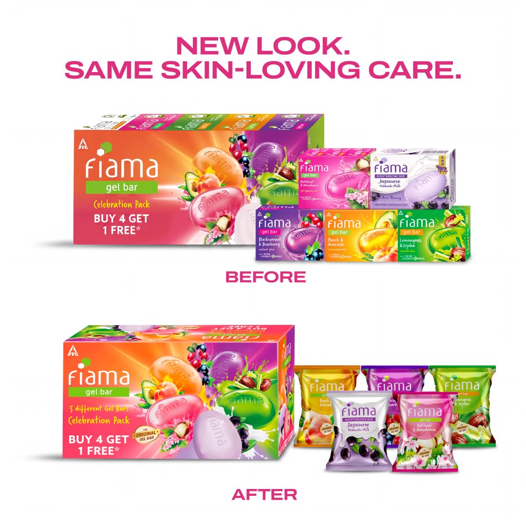 Fiama Gel Bar Mega Celebration Pack 1kg (125g Pack of 8) | 8 Unique Soap Variants | Moisturised Skin with 30% Smoothing Body Serum | Bathing Soap Gift Set for W
