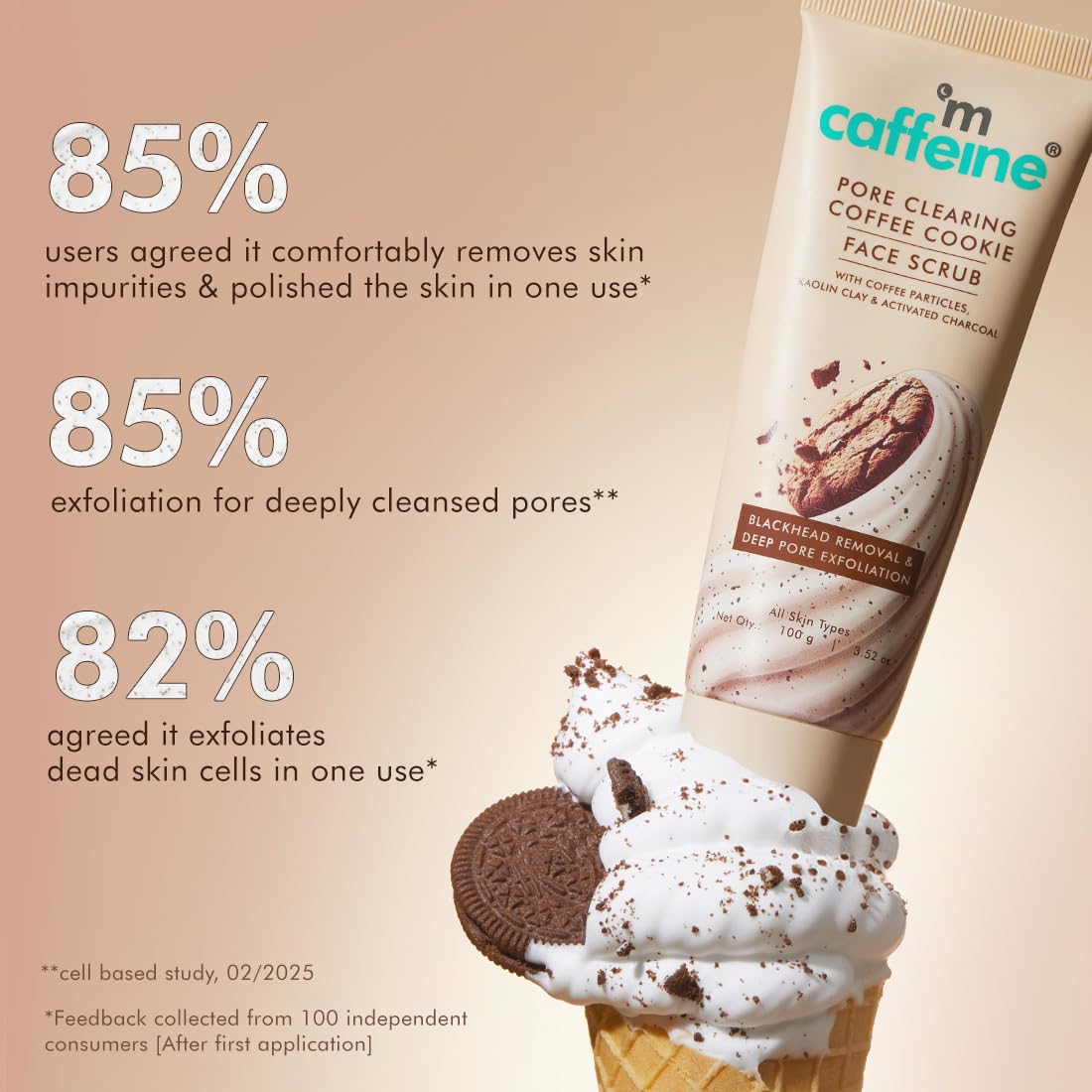 mCaffeine Pore Clearing Coffee & Cookie Face Scrub | Remove Blackheads, Detan & Exfoliate Dead Skin | 4.5% Exfoliants - Walnuts, Coffee, Charcoal, Clay | Glowin